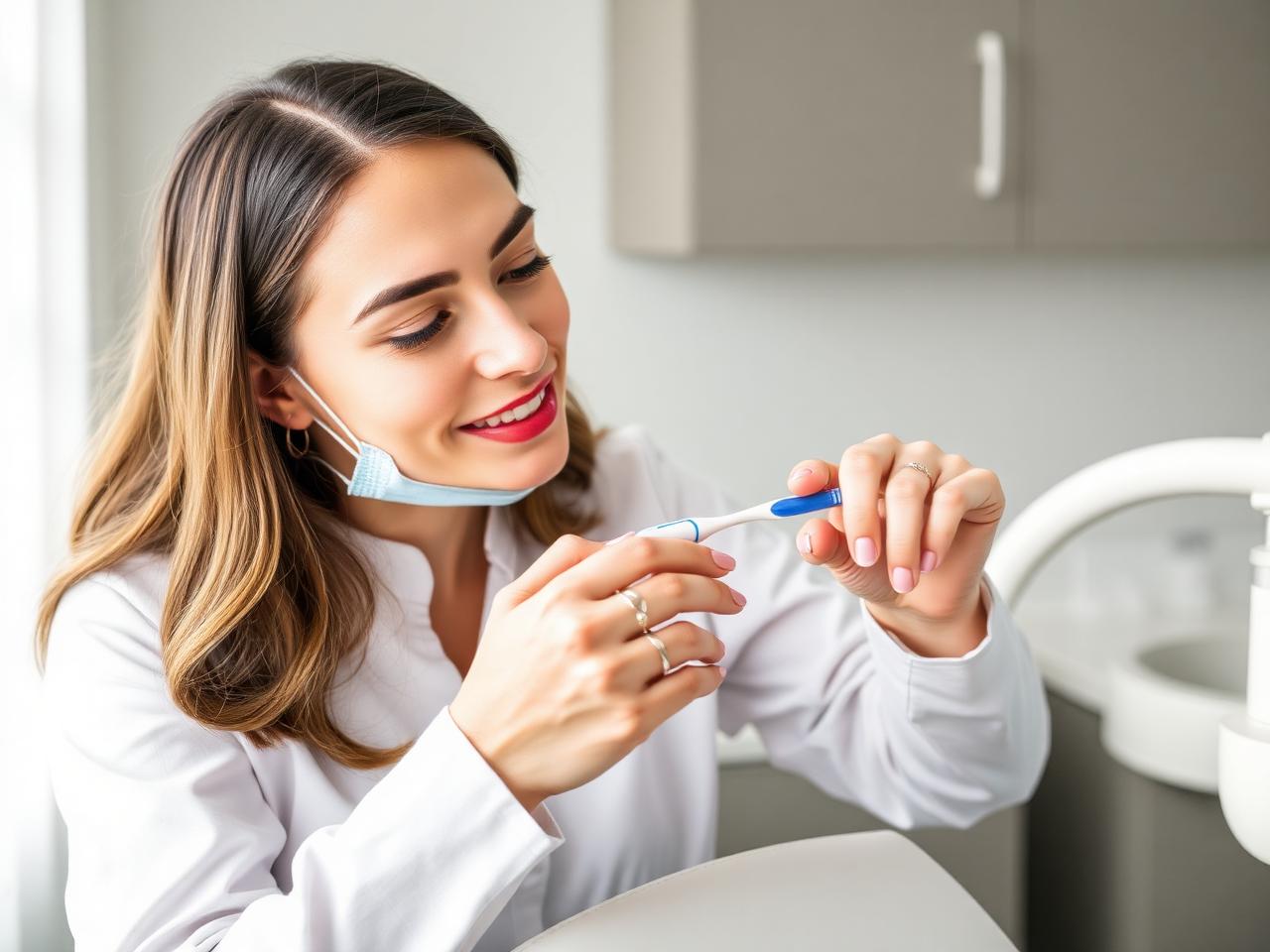 Hygienist demonstrating brushing technique